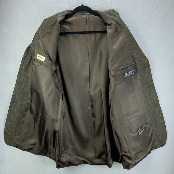 Fenzia Sport Coat Mens 44 Long Lambs Wool 3 Button Closure Blazer Checkered - Picture 4 of 16